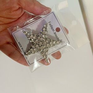 Wedding Bride Austria Crystal Clear Starfish Brooch Pin Bridal Star Jewelry